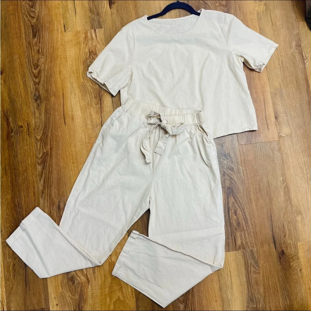 2 piece set matching top and bottom Medium Beige coord cream - Picture 2 of 5